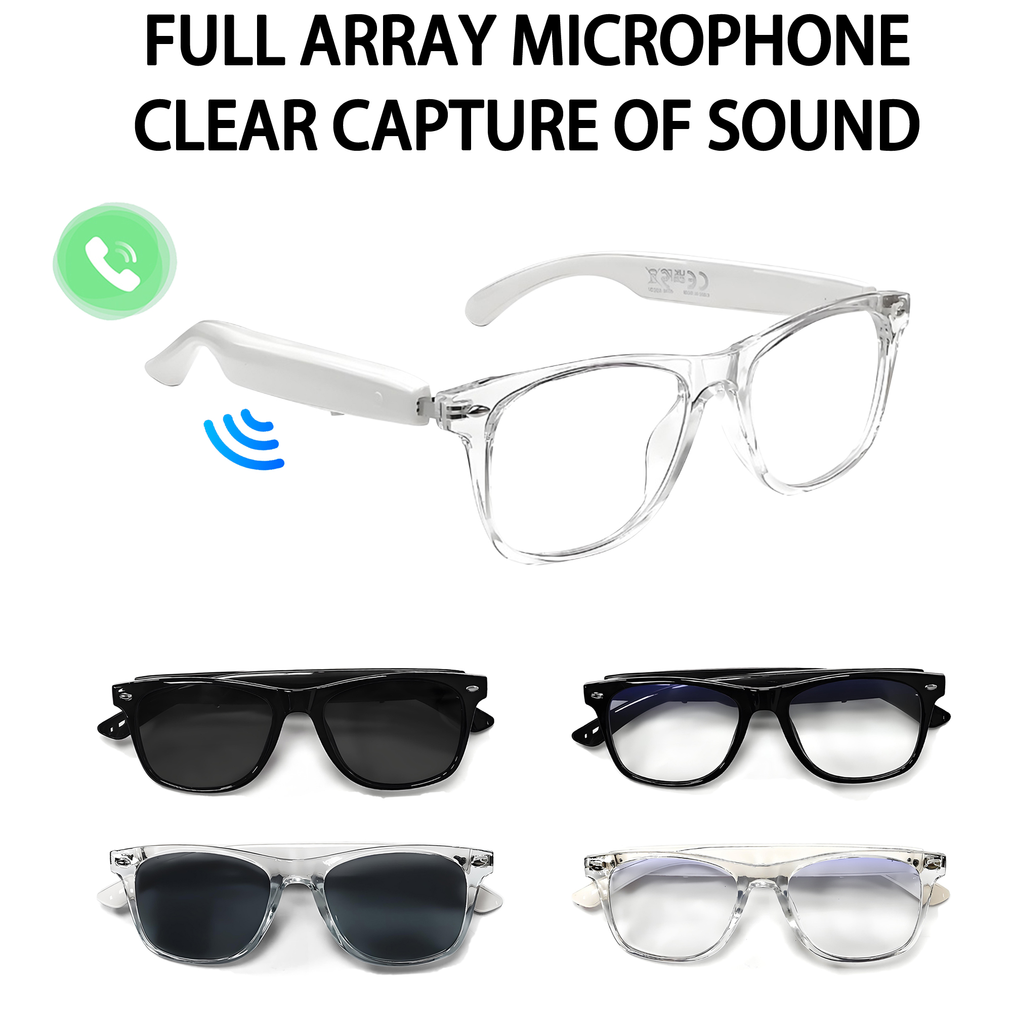 Óculos Inteligentes Bluetooth 5.4 Com Alto-Falantes Abertos , Chamadas Viva-Voz , Lentes Anti-Luz Azul , Leves Para Desl