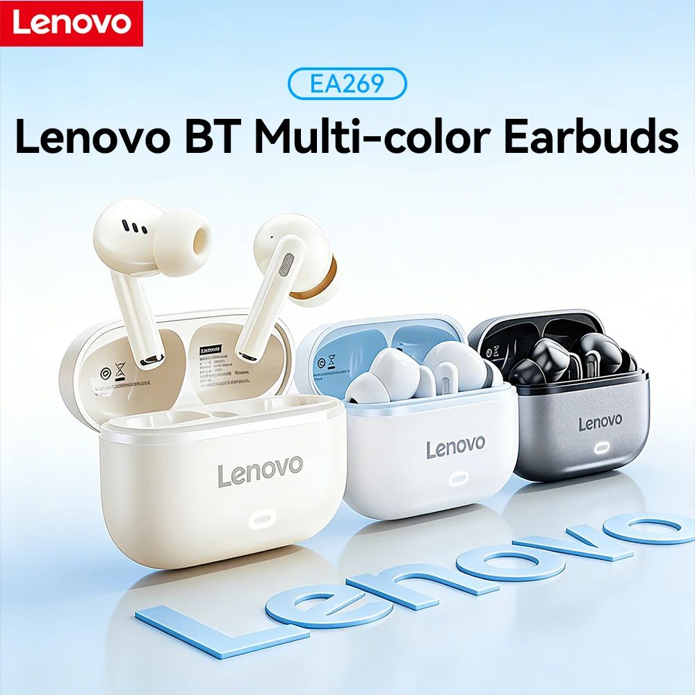 Fones de Ouvido Lenovo EA269, Earbuds Sem Fio Bluetooth 5.4, Graves Profundos, Estéreo, Bateria 24h, Chamada HD, Redução