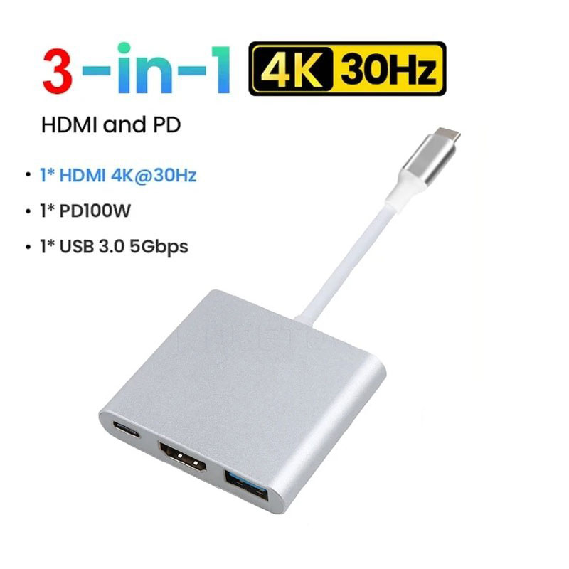 3-Em-1 USB-C Hub 4K HD HDMI-Compatível PD Divisor De Carregamento Tipo Cabo Adaptador Para Telefone Portátil Conector