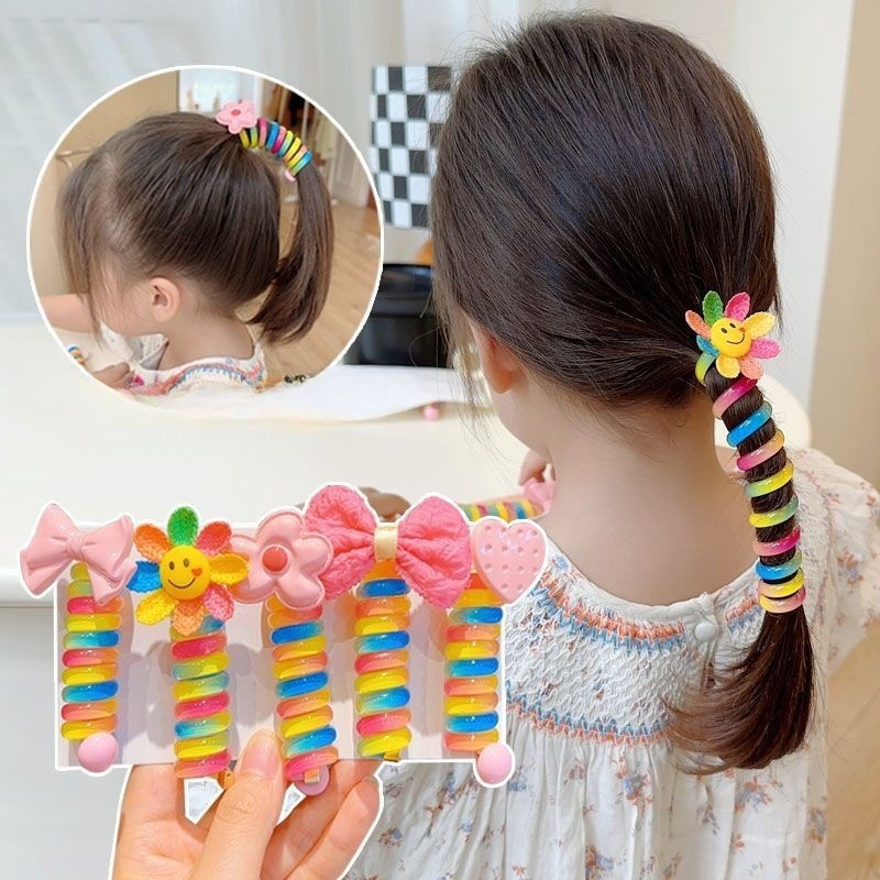 Cabelo De Linha Telefônica Arco-Íris Para Anel De Borracha Elástica Alta Tranças De Meninas E Rabo De Cavalo Alto