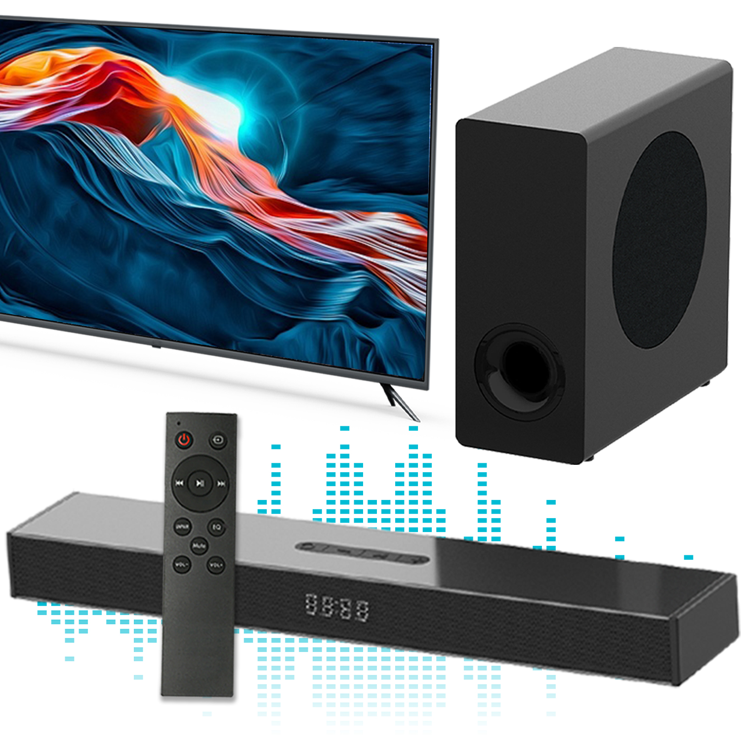 Barra de som para TV Smart, Caixa de Graves, Sistema de Home Theater, Som Surround para PC, Projetor, Suporte de Parede