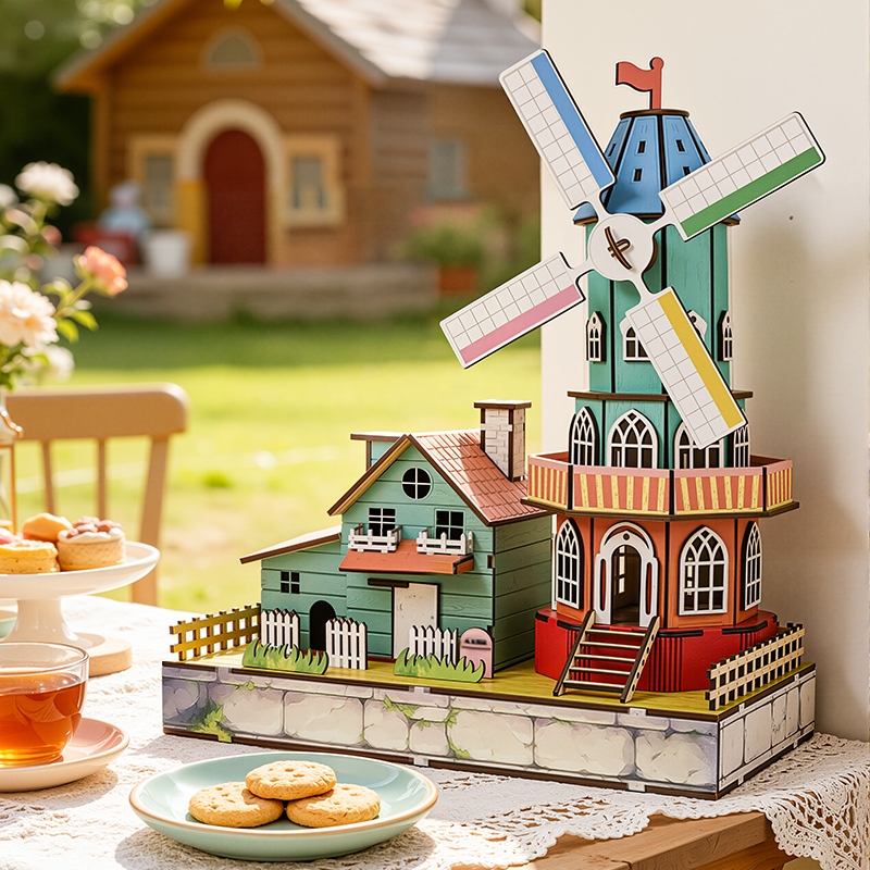 Quebra-Cabeça De Madeira 3D De Moinho De Vento Holandês-Modelo DIY Cortado A Laser , Decoração De Casa , Presente Coleci