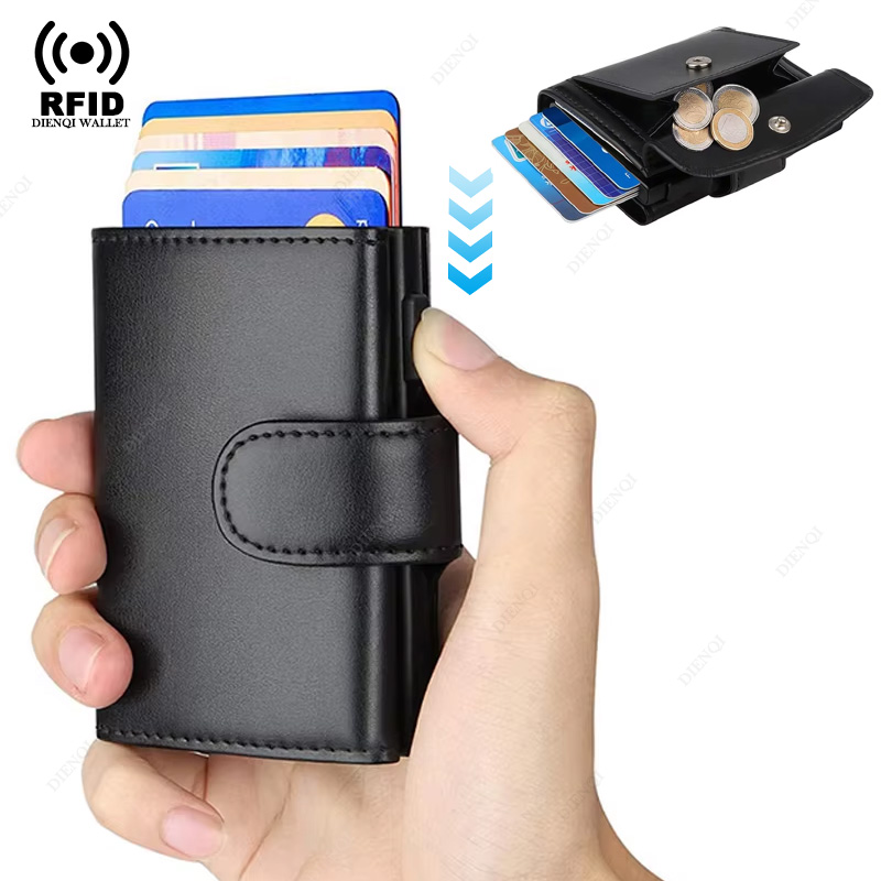Porta-cartões RFID para homens, carteira tripla moderna, porta-cartões de crédito bancário, estojo metálico, bolsa de