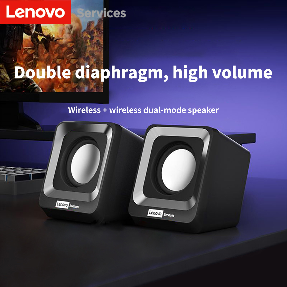 Alto-falantes de Computador Lenovo Mini Multimídia com Fio, Subwoofer para Desktop e Laptop, Caixas de Som Pequenas com