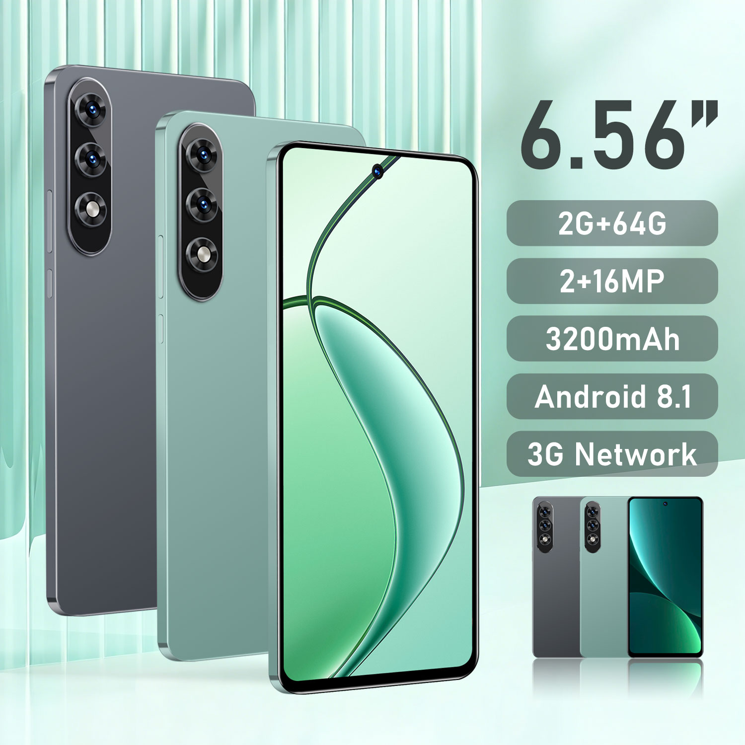 Novo smartphone, tela HD de 6,56, 2GB+64GB, bateria 3200mAh, câmera traseira 16MP, desbloqueio facial, rede 3G, ideal