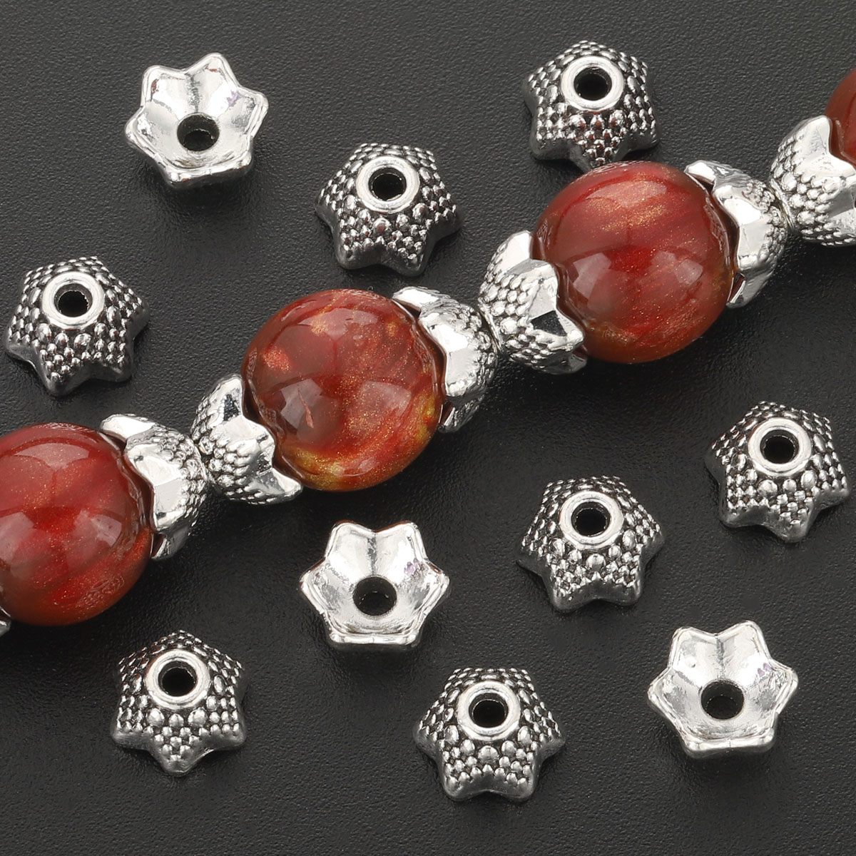 50 Pçs Pentagonal Estrela Grânulo Tampas Oco Ponto Flor Espaçador Contas Para Diy Colares Pulseiras Jóias Fazendo