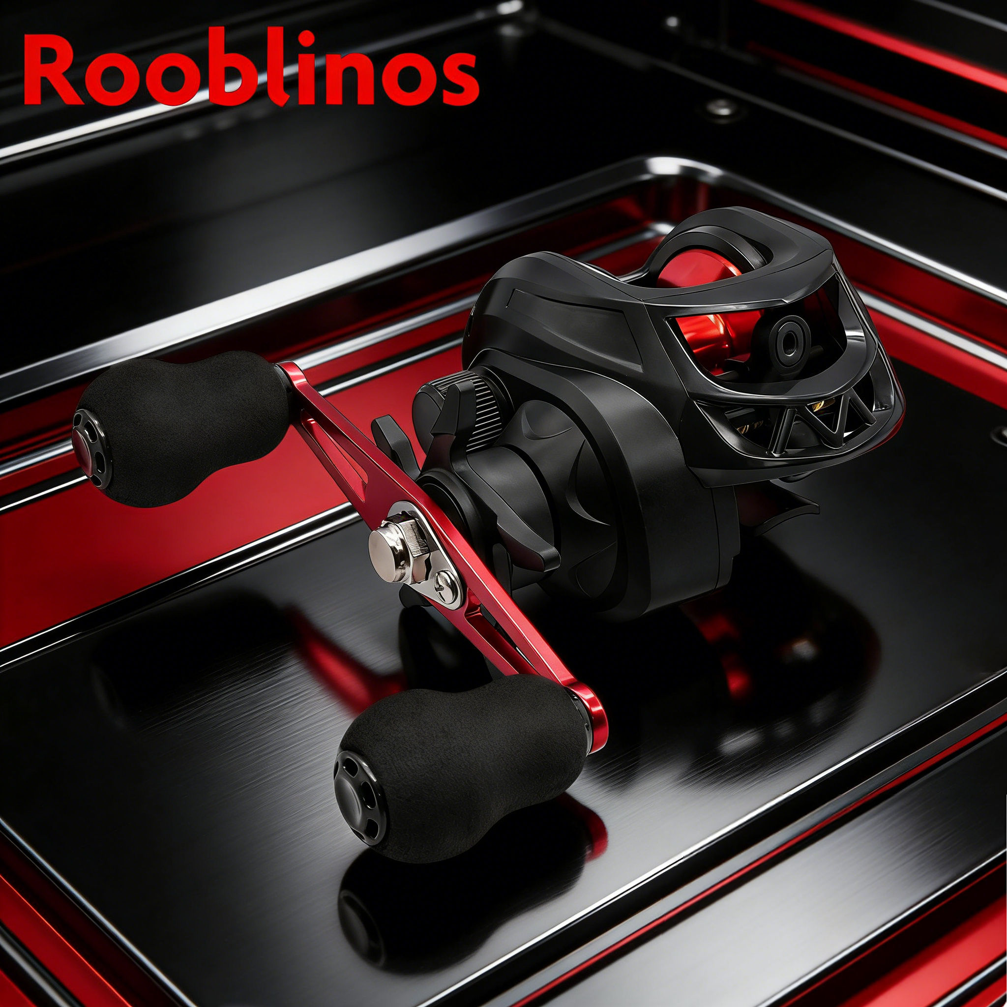 Carretel de pesca universal para água doce e salgada ROOBLINOS AC preto e vermelho, carretilha, relação de engrenagem