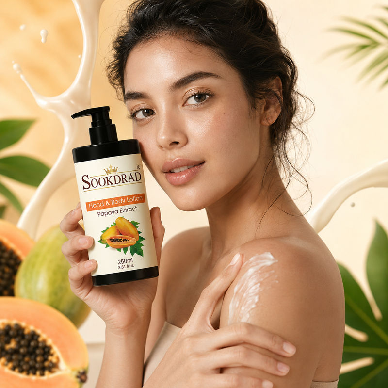 Extrato de Mamão, Loção Corporal e Mãos, pele sensível, hipoalergênica, sem álcool, sem fragrância