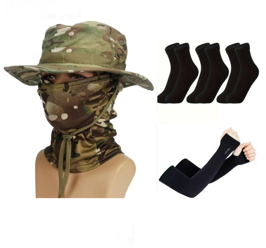 Conjunto De Boné Camuflado De 6 Peças Com Aba Redonda Para Uso Ao Ar Livre , Chapéu Boonie De Larga , De Pesca E Caminha