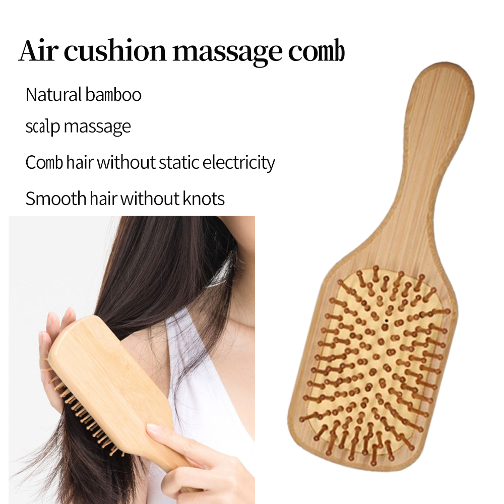 Pente de Bambu Natural, Pente Almofada de Ar, Massageador de Couro Cabeludo, Pente Anti-Estático e Sem Emaranhados