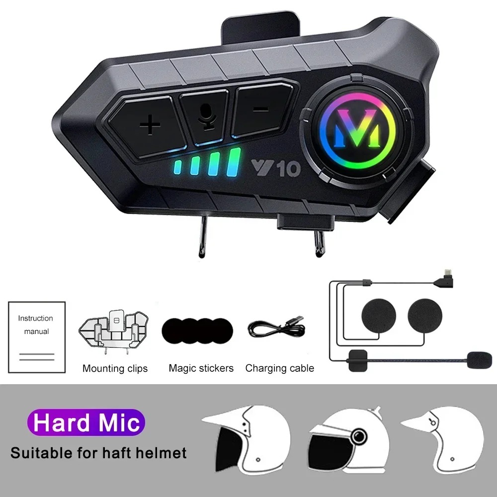 Fone De Ouvido Bluetooth 5.1 Para Motocicleta , Carga Rápida Tipo C , Interfone De Capacete Grupo De 6 Pilotos