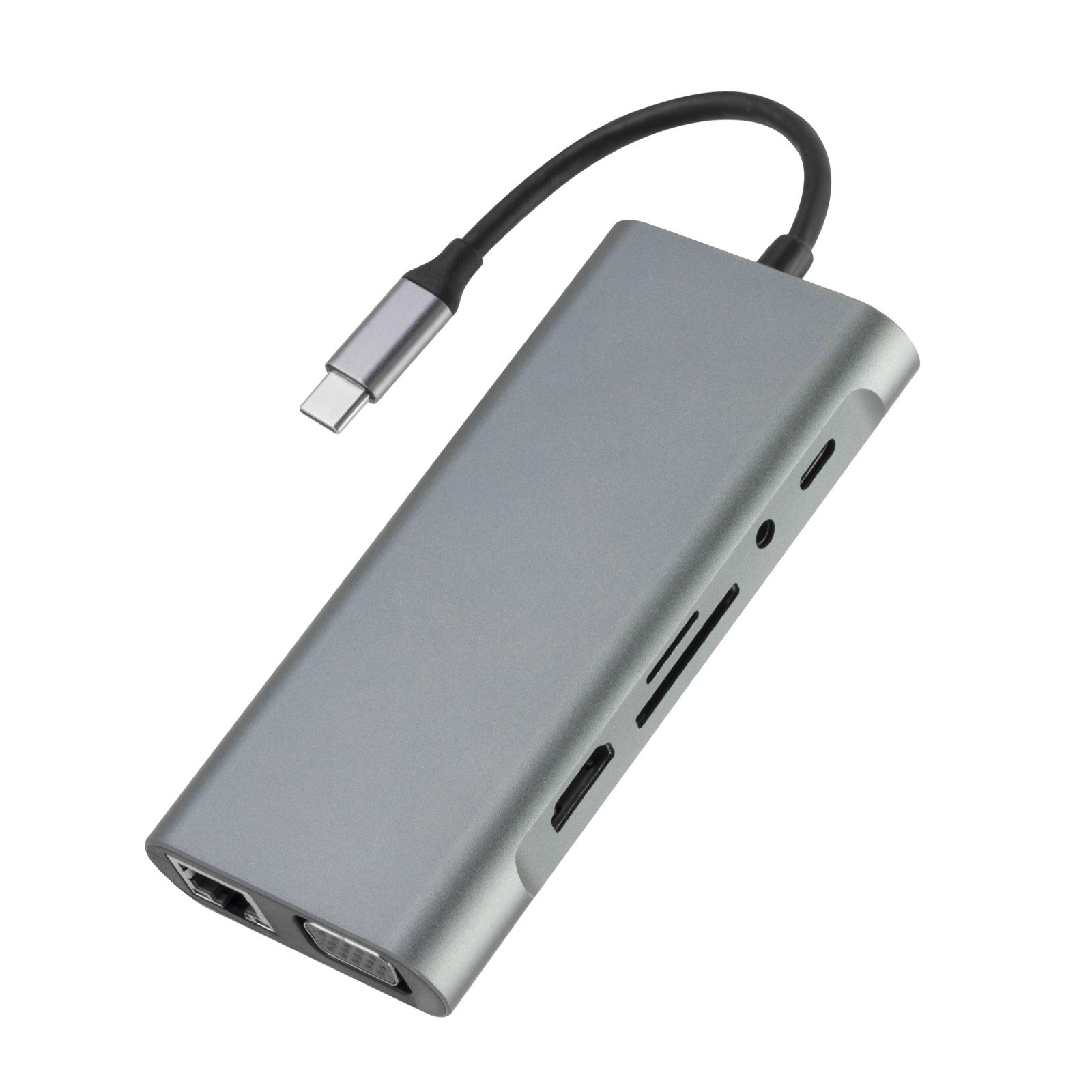 hub De Porta Usb VGA Para Tipo c Liga De Alumínio HDTV Suporte TF/SD 3.5mm Adaptador AUX Docking Station PC Portátil 11