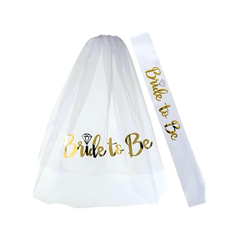 Kit de Festa da Noiva - Faixa de Noiva, Véu e Tiara Dourada para Despedida de Solteira, Chá de Noiva, Noite da Galinha