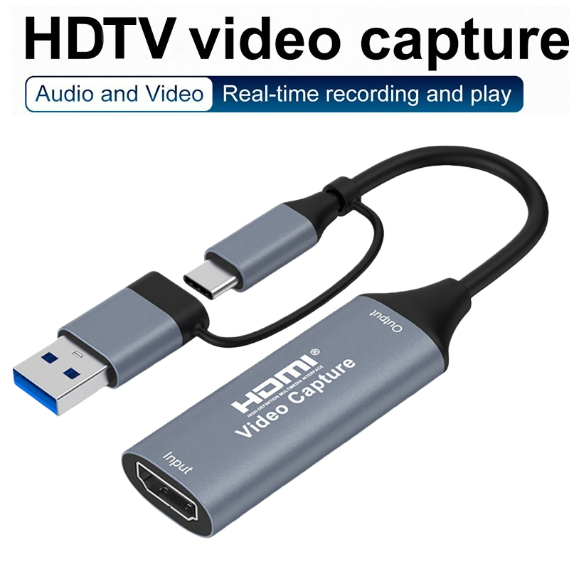 Placa de captura de vídeo 2 em 1 USB/USB-C 4K 30Hz HDMI para transmissão ao vivo e jogos no PC
