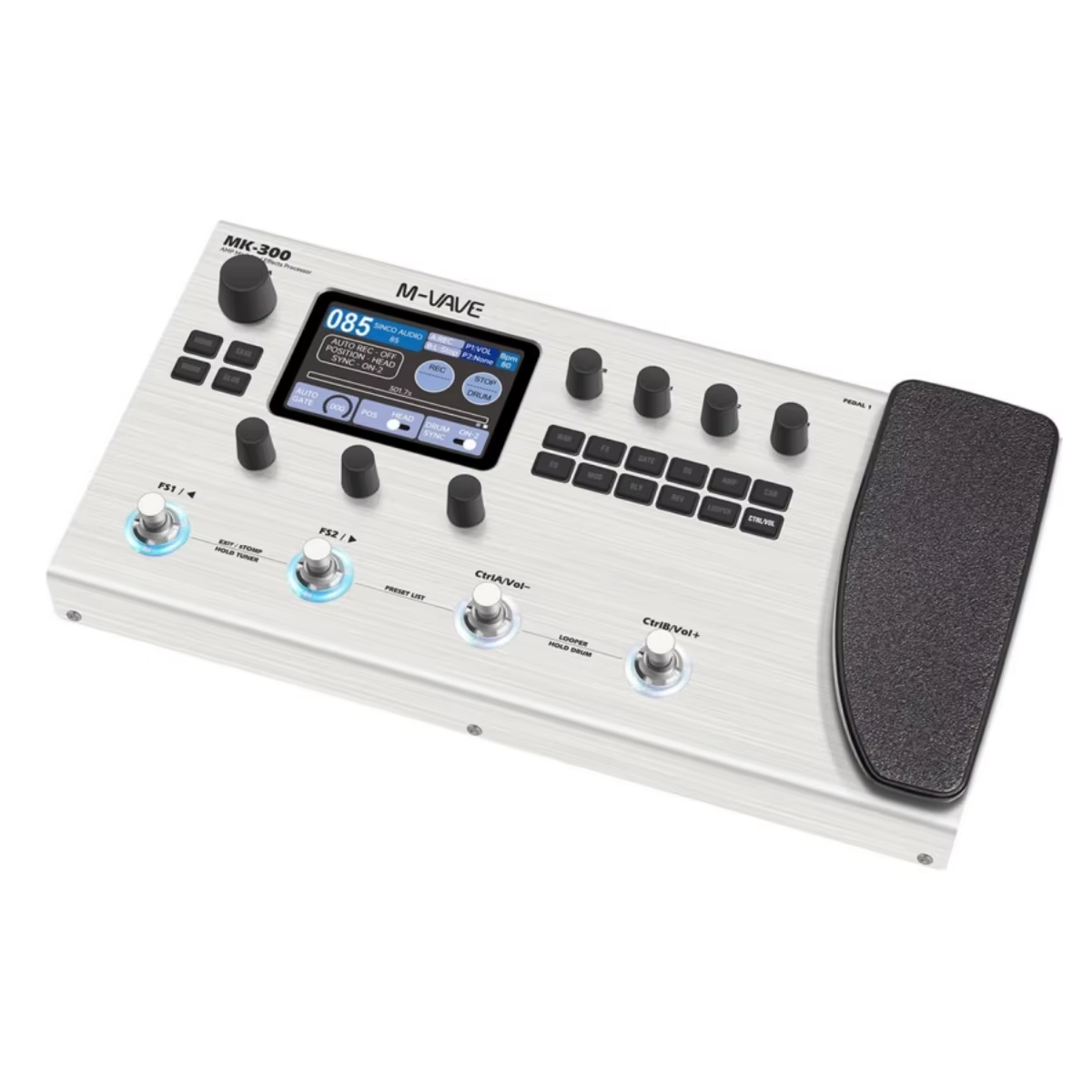 M-VAVE MK300 Processador de Efeitos Multi-Looper Estéreo, 120 Amplificadores, 360 Efeitos, Tela Touch 3,5 & Bateria