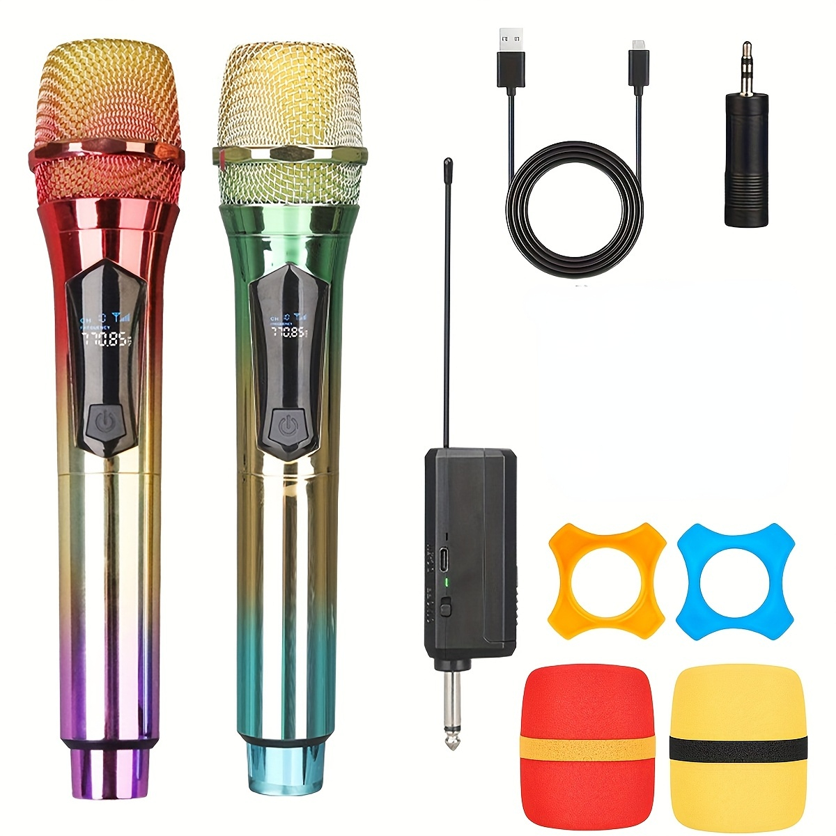 Kit de Microfone Sem Fio, Microfone Dinâmico Recarregável de Mão, Receptor para Amplificador de Karaokê Pro Max X