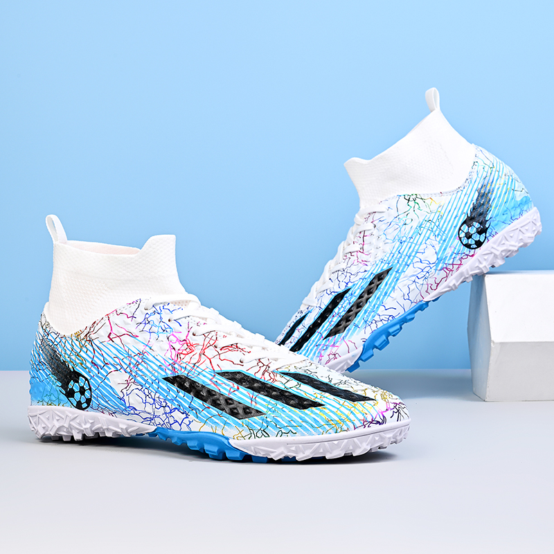 Multicolor Chuteiras de Futebol FG | Botas de Futebol de Cano Alto kasut petir tênis para homens sapatos de trilha RGB
