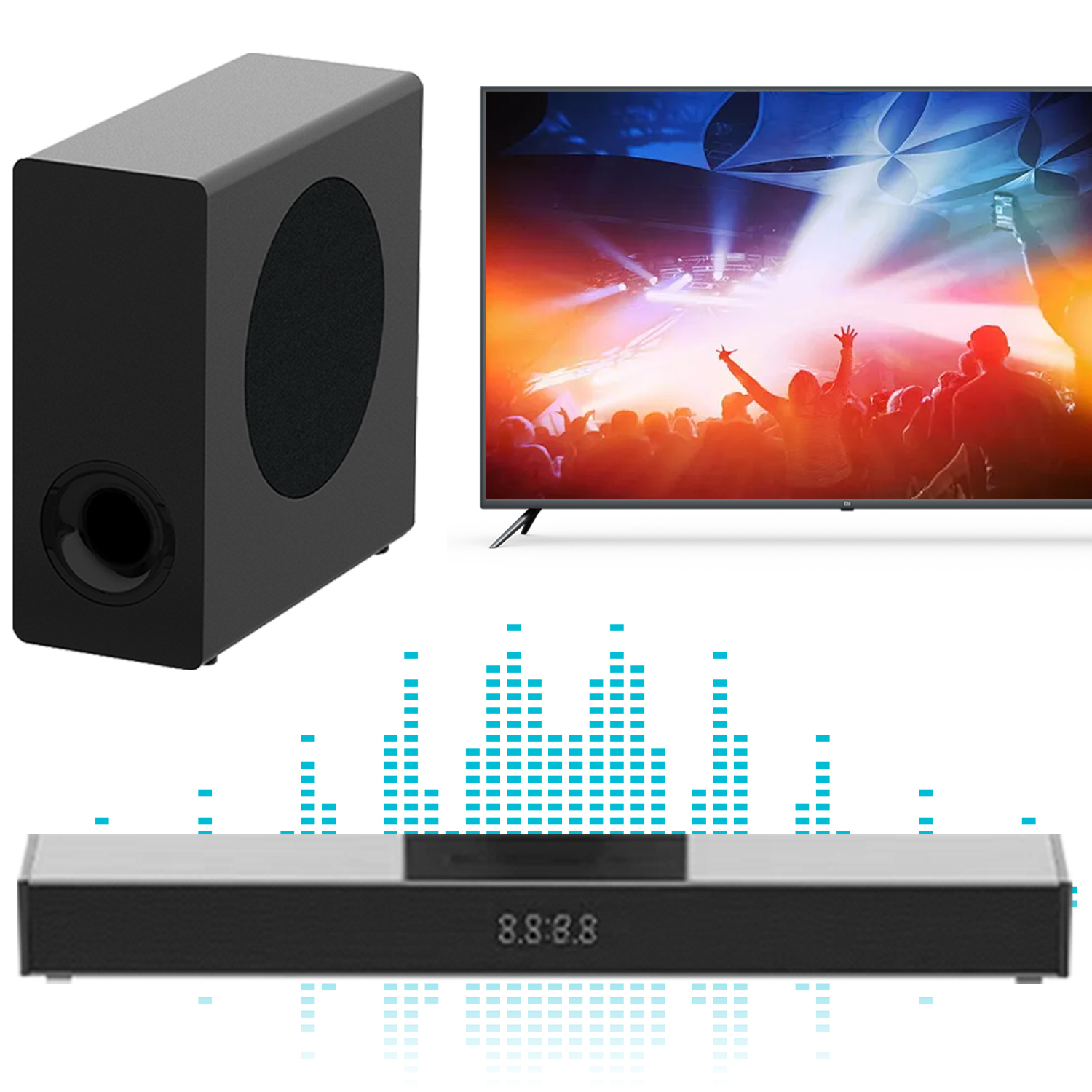 Barra de som sem fio 160 W com subwoofer, reforço de graves, subwoofer de alta fidelidade, som surround 3D, sistema de