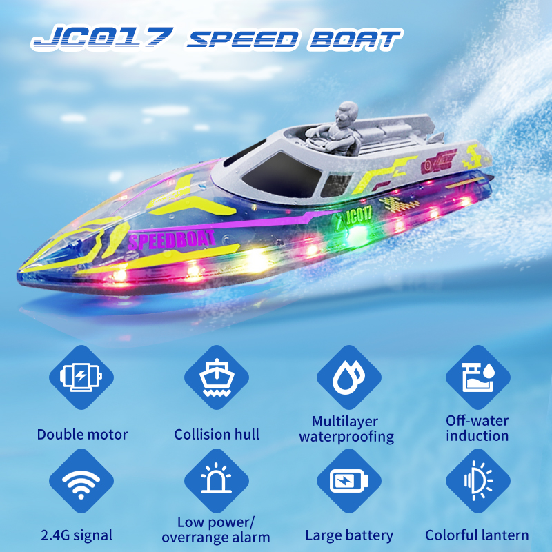 Barco RC Elétrico 2.4G Controle Remoto Acrobático Lancha de Alta Velocidade com Luzes, Brinquedo Infantil, Iate, Barco
