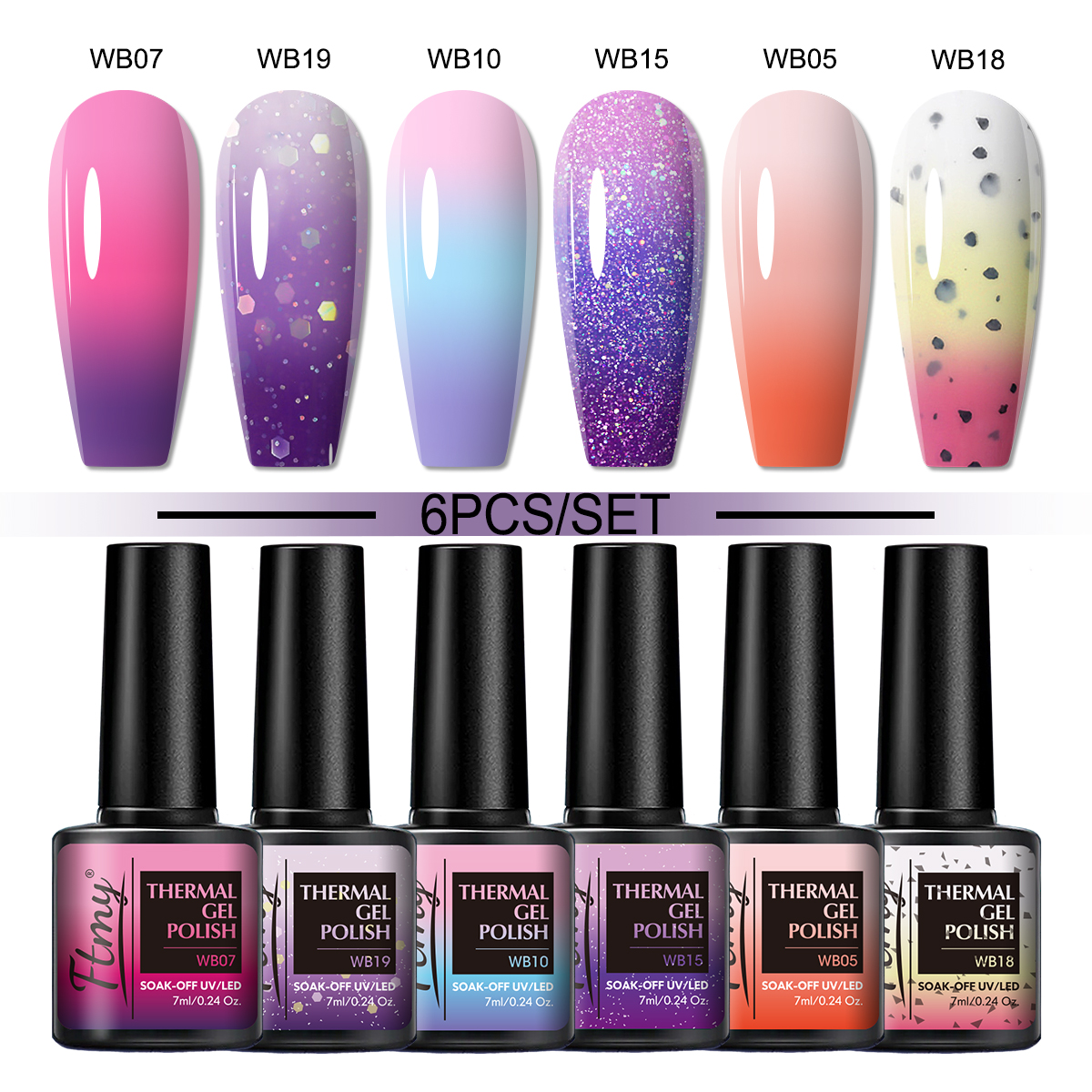 Esmalte de unha gel termossensível 7 mL - Muda de cor com a temperatura, sem formaldeído, ideal para manicure caseira e