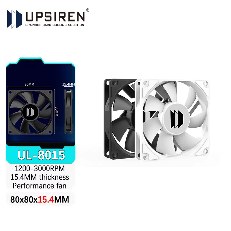 UPSIREN UL-8015 Ventilador ultra-fino de 8 cm, rolamento hidráulico, ventoinha de 80 mm para gabinete, PWM de 4 pinos,