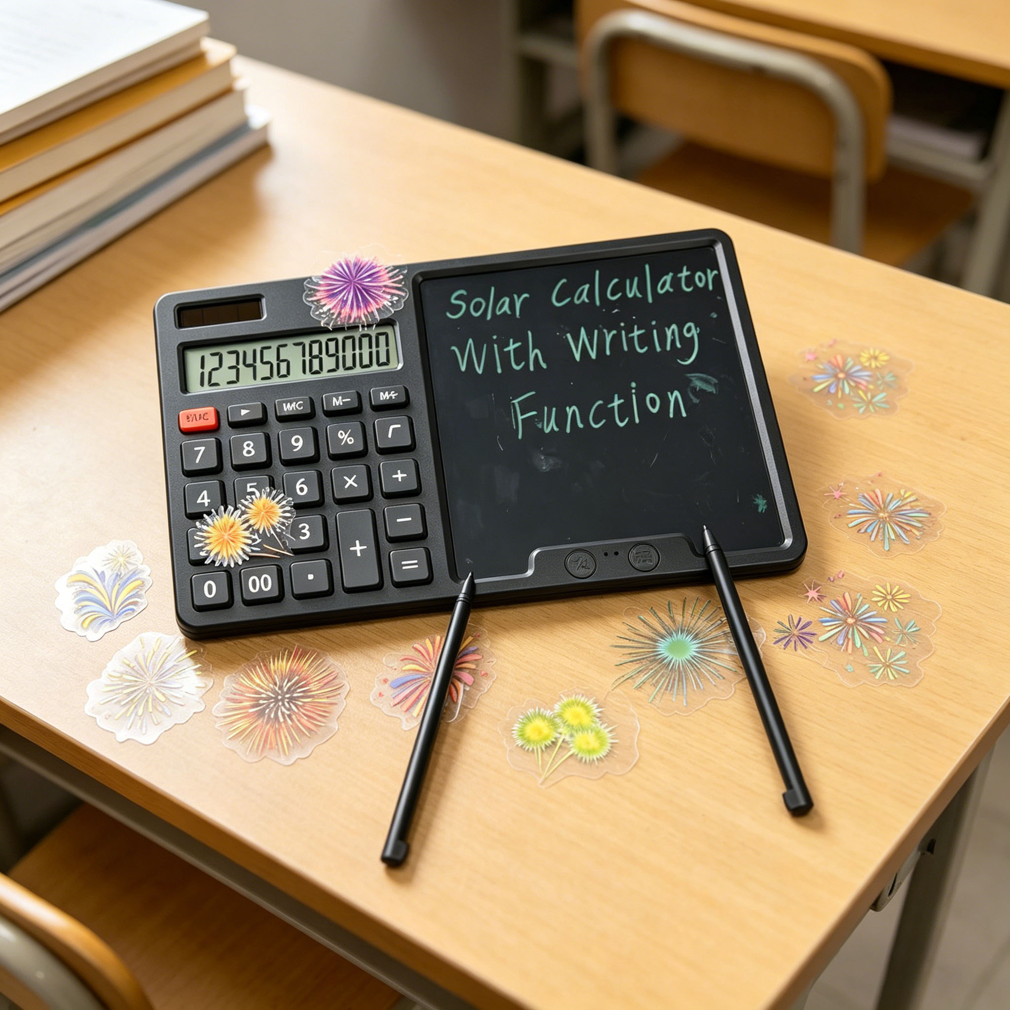 Calculadora De Mesa Solar De 12 Dígitos De Potência Dupla Com Bloco De Notas LCD Apagável , Tablet De Escrita E 1 Adesiv