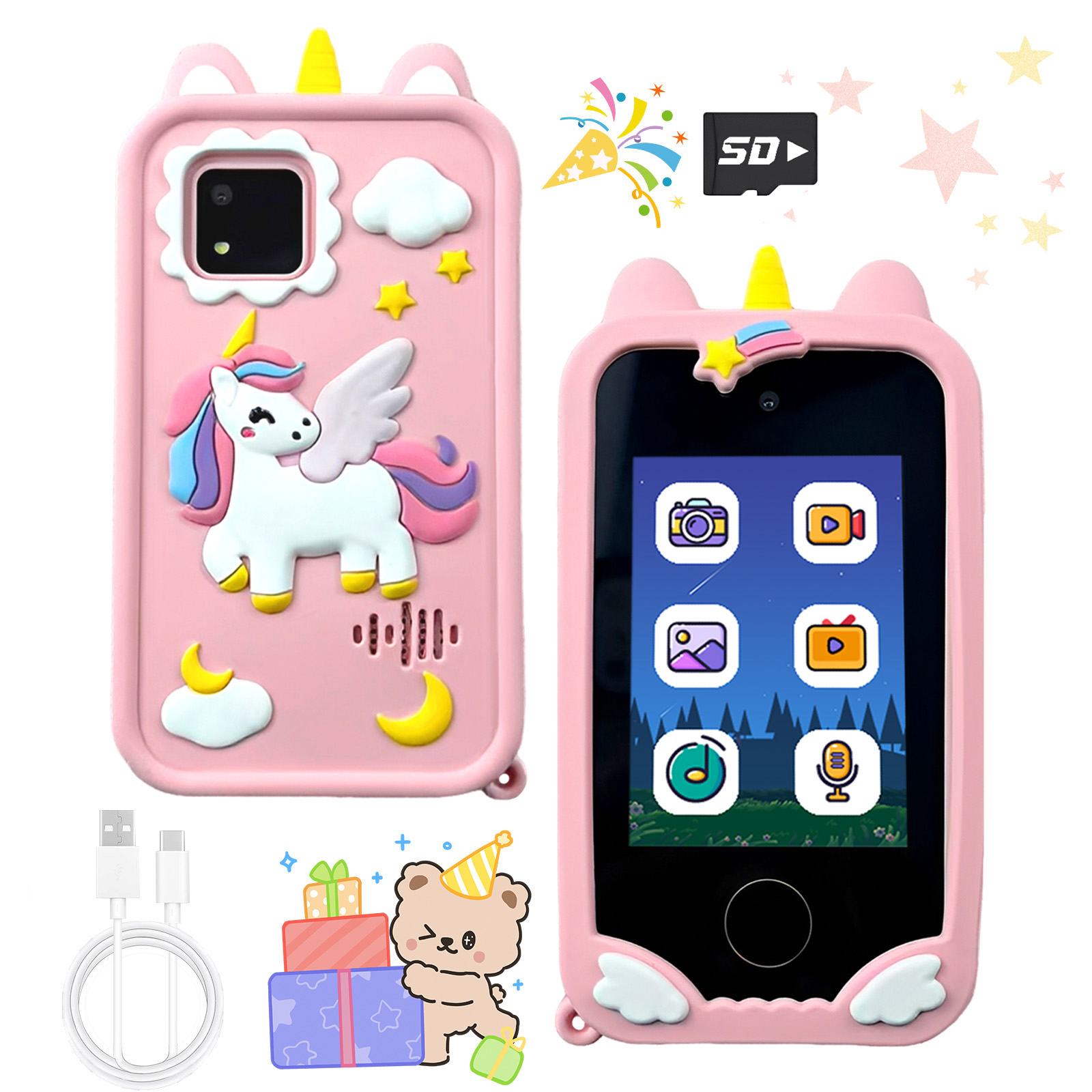 Smartphone Infantil Brinquedo Educativo 2,8 Polegadas Tela Sensível ao Toque Câmeras Duplas Reprodutor de Música