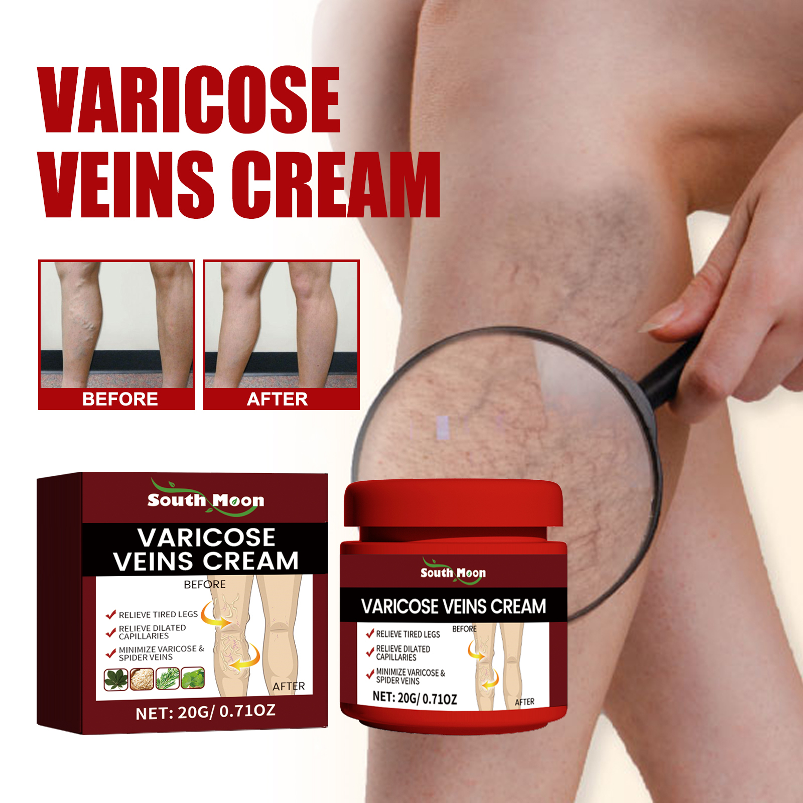 Creme para Pernas Cansadas South Moon 20 g – Cuidado para Angiite e Flebitis | Creme Herbal para Veias