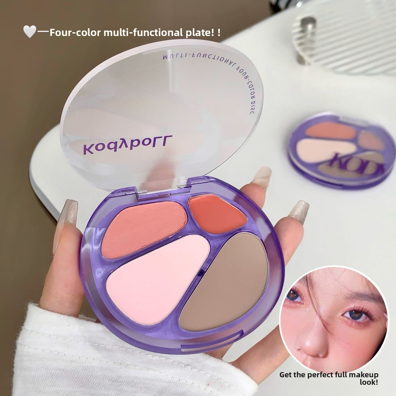 KodyboLL Paleta Facial 4 em 1 Multicolorida: iluminador fosco, contorno, blush e sombra - tudo em uma só paleta