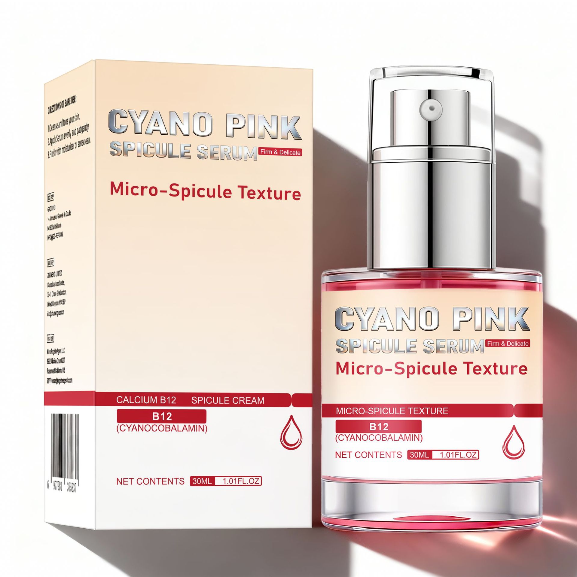 Soro Cemenrete Cyano Rosa com Cálcio, cuidado da pele para poros, refinamento com microagulhas