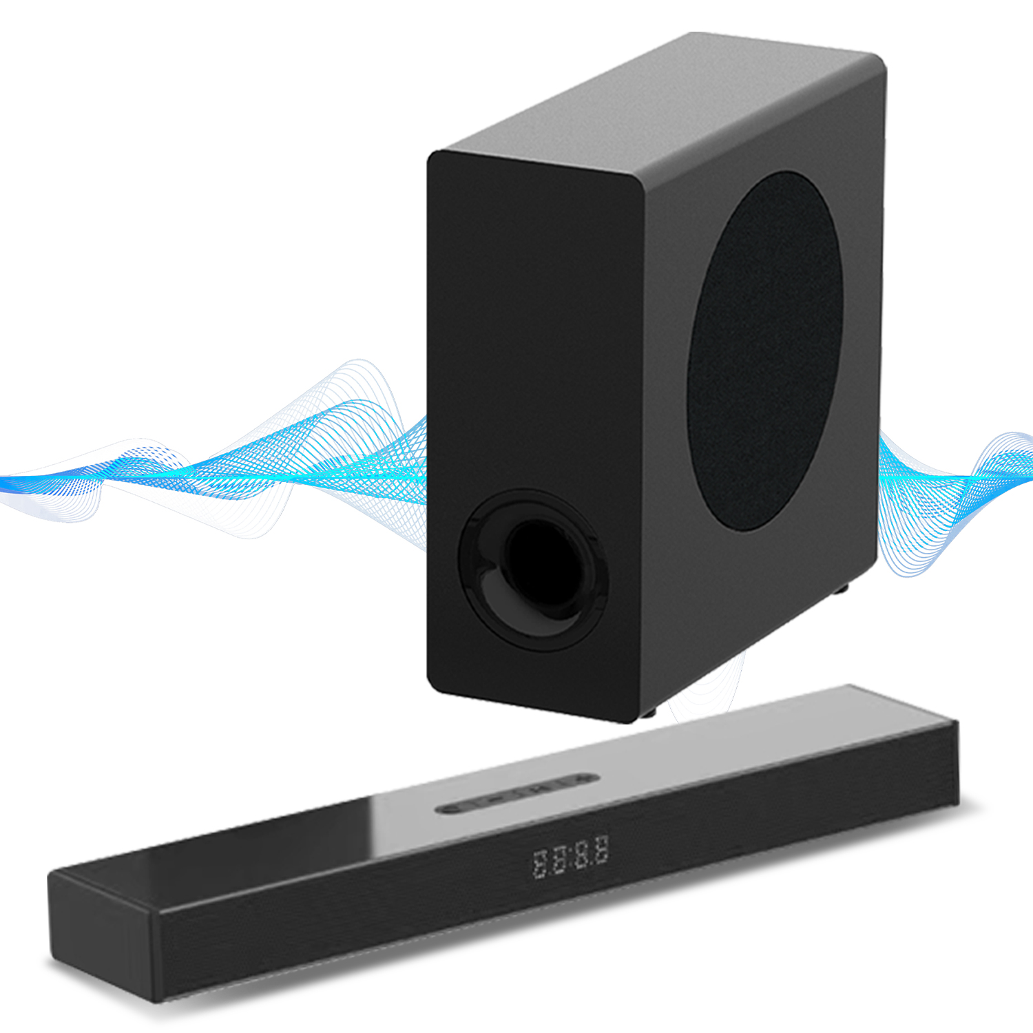 Soundbar sem fio com surround 3D e graves profundos, caixa de som para TV Bluetooth 5.3, modos duplos com fio/sem fio