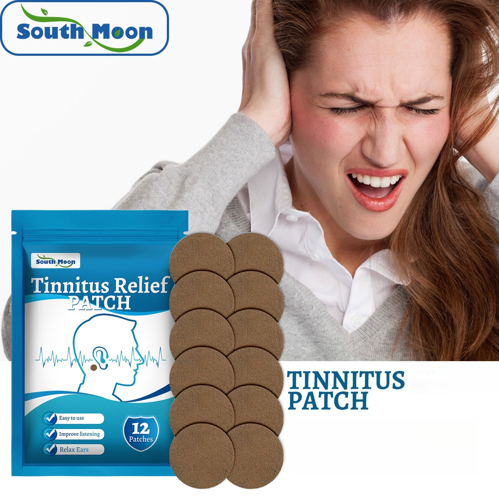 Advanced Premium Patch para zumbido de tinnitus, 12 unidades, fórmula com óleo de folha de hortelã e extrato de flor de