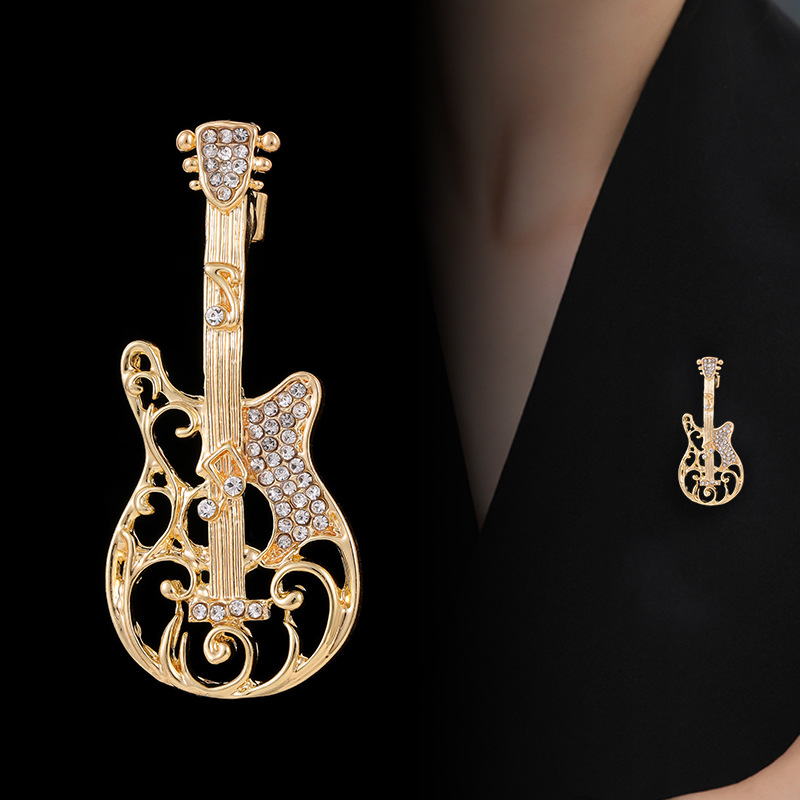 Broche De Violino Feminino Vintage , Alfinete De Lapela De Guitarra Com Incrustação De Cristal Para Terno , Blazer , Ves