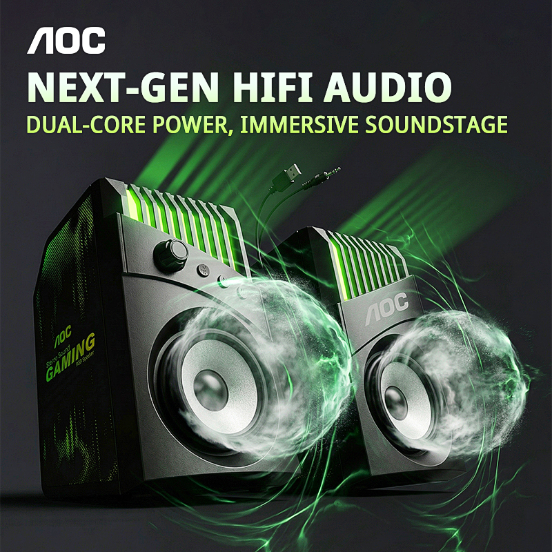 AOC Caixas de Som HiFi para Computador 2,5 Driver e Controle de Volume com Um Toque Perfeito para Jogos, Música e
