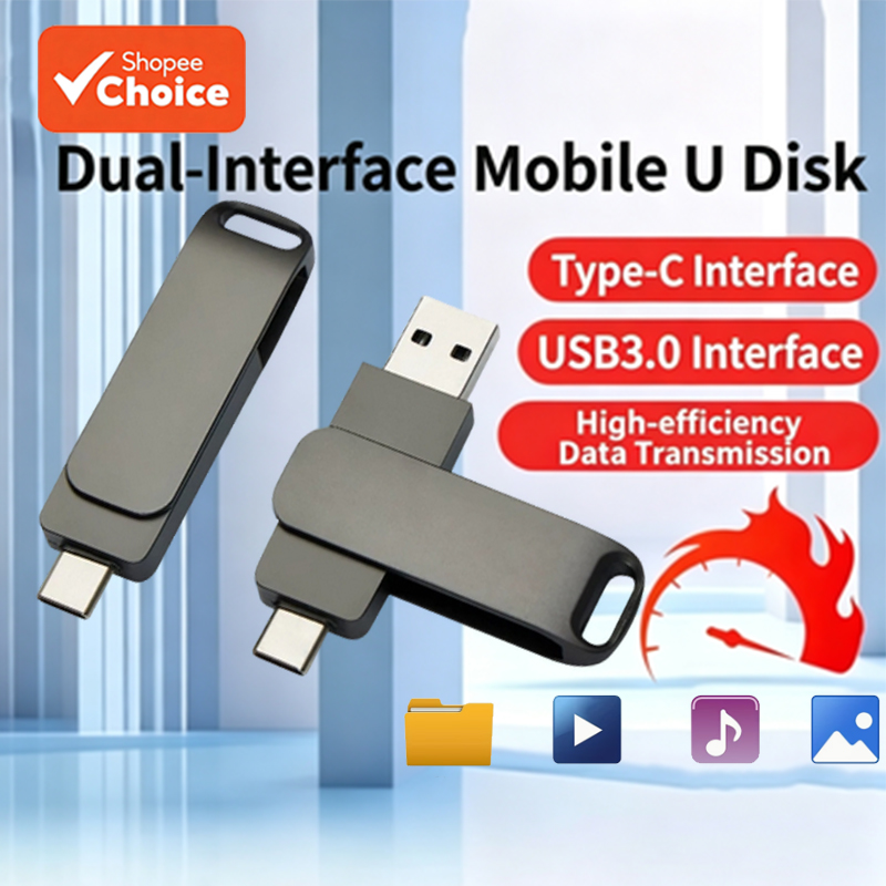 Pen drive 2 em 1 tipo-C, USB 3.0 de alta velocidade, armazenamento estável, 128 GB de grande capacidade, adequado para