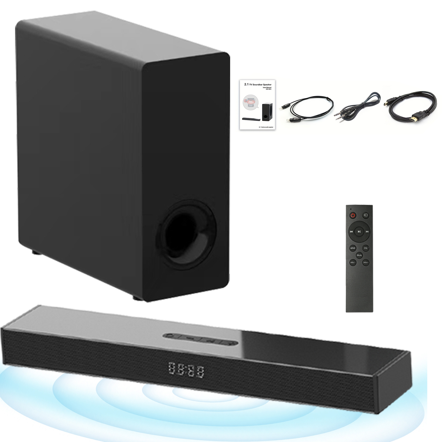 Soundbar sem fio 160W com Subwoofer, Home Theater Surround para PC, TV, AUX, USB, Óptico e mais