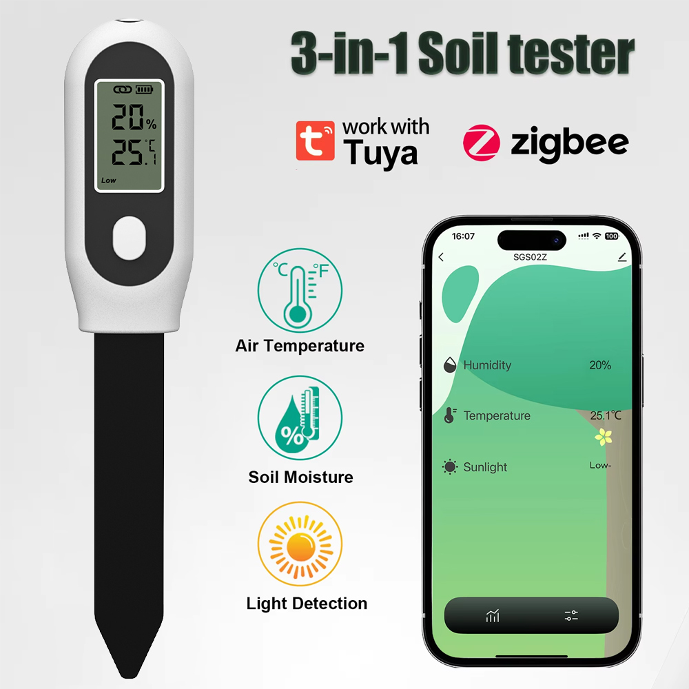 Um Conjunto 3 Em 1 Sensor De Umidade Do Solo Mede A Temperatura Da E O Controle Luz Solar Via Tela Aplicativo Para Vasos