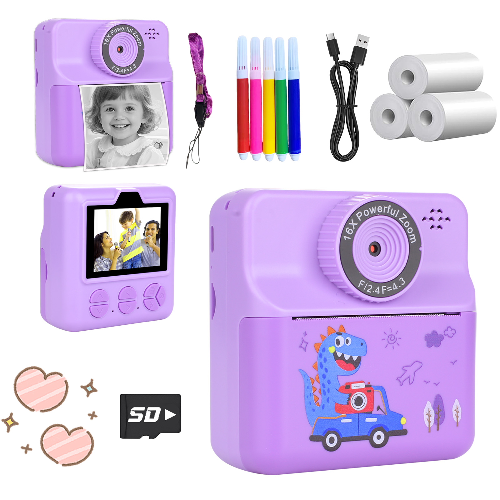 Câmera Instantânea Infantil, Câmera Digital Portátil Com Cartão de Memória, Presente de Brinquedo de Férias Para Meninos