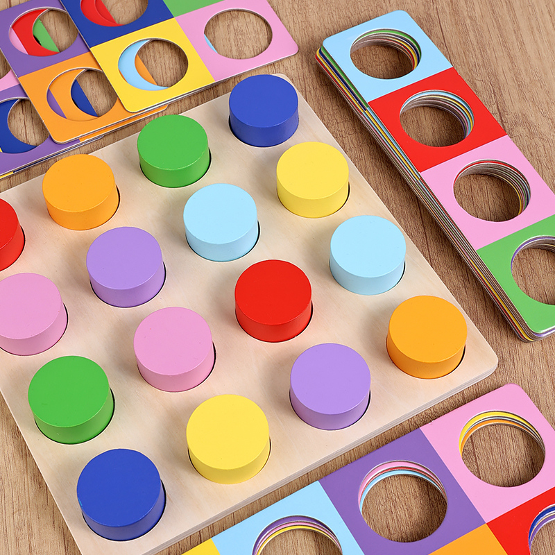 Quebra-Cabeça Montessori de Cores e Formas em Madeira | Jogo de Empilhar e Classificar para a Primeira Infância |