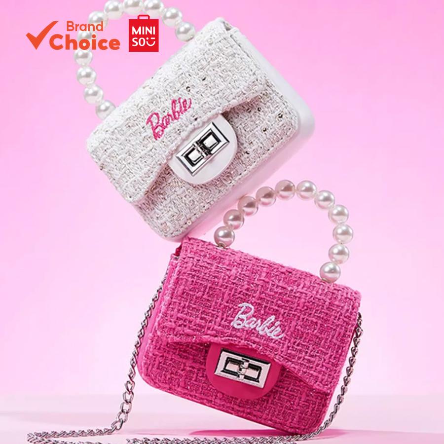 MINISO Bolsa de gelatina estilo Chanel branca e rosa da série Barbie, tendência, à prova d'água, portátil, mini tiracolo