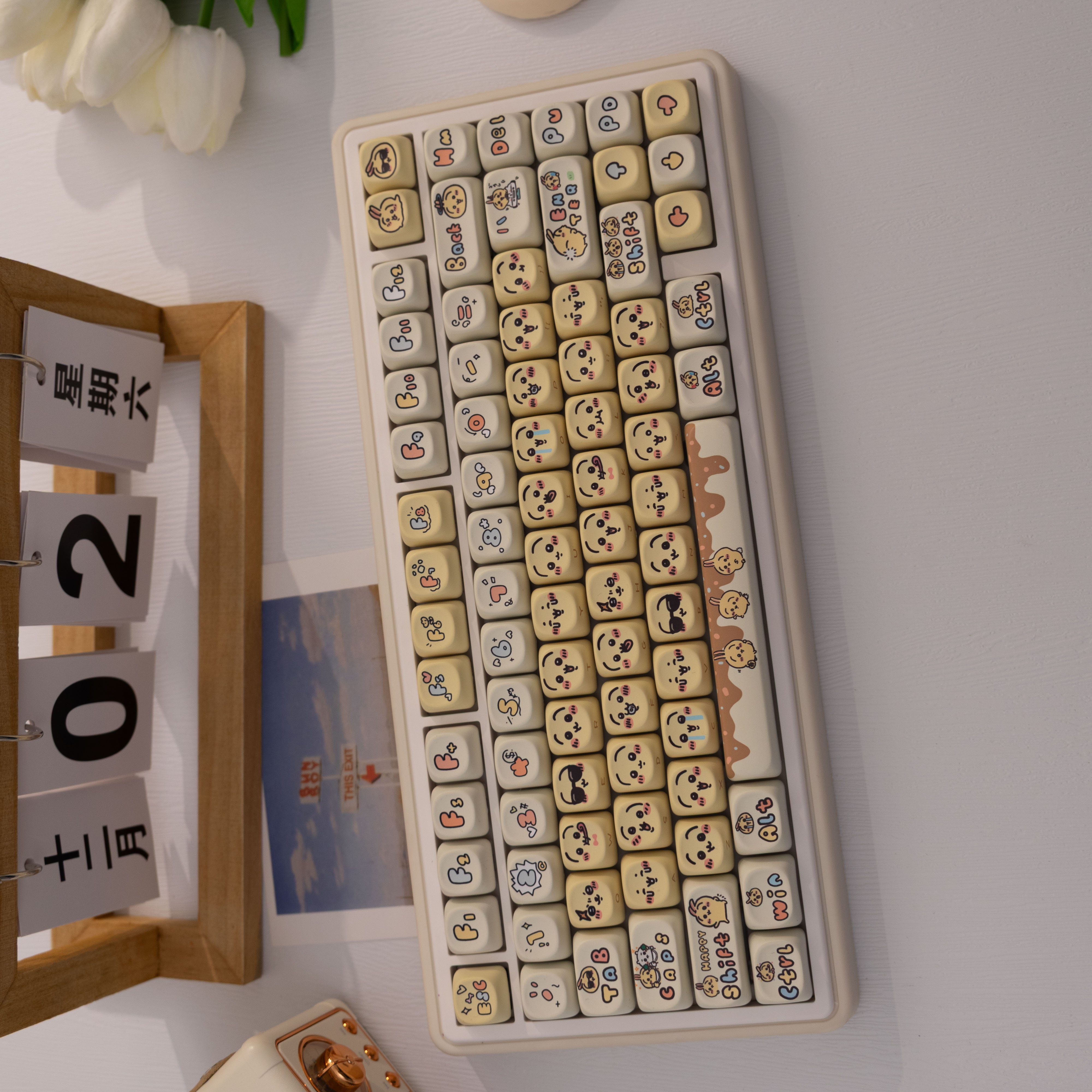 132 teclas Kawaii coelho amarelo, teclas PBT, sublimação térmica, perfil MOA, teclado mecânico, teclas para switches MX