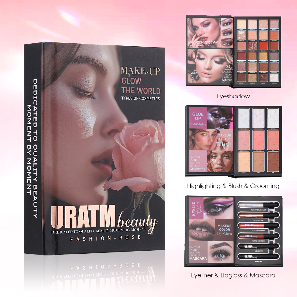Paleta De Maquiagem Flip-Aberto De Três Camadas – Sombra , Pó De Contorno E Brilho Labial Kit Facial Completo Com Abertu