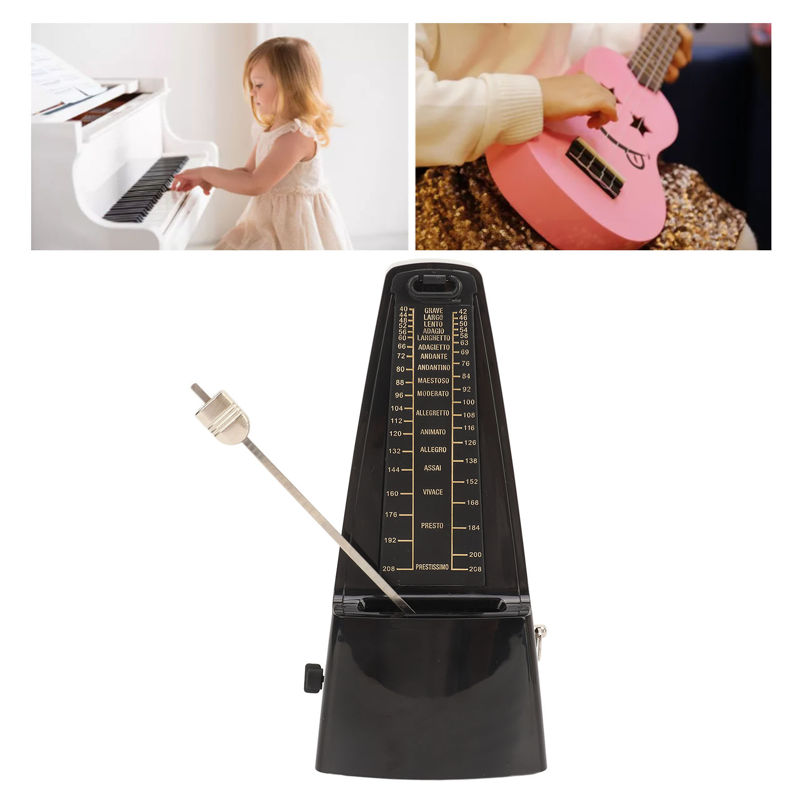 Miwayer Metrônomo Mecânico Preto – Dispositivo Universal de Ritmo para Piano, Violão, Violino, Contrabaixo, Bateria