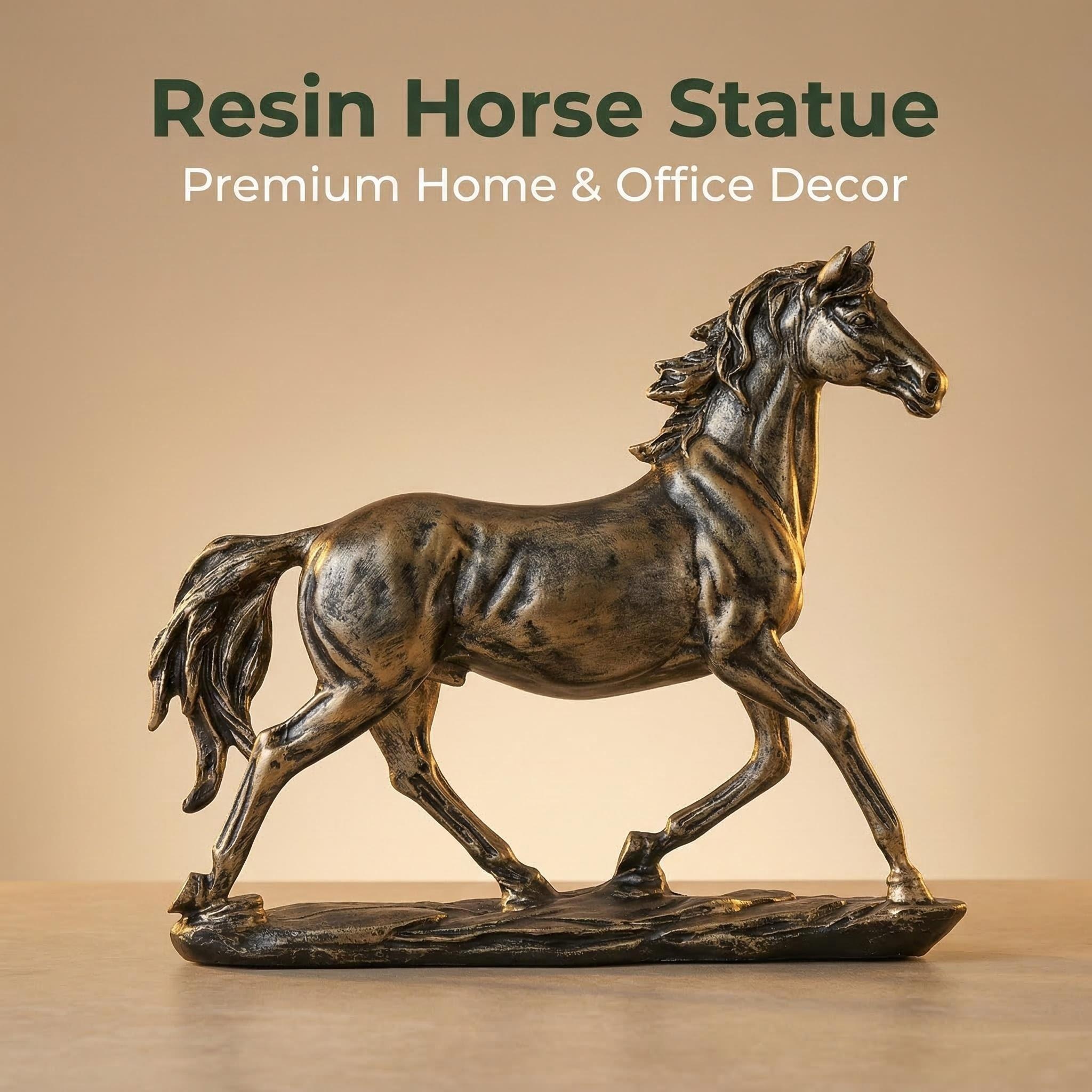 Estátua de Cavalo de Bronze Antigo de Resina - Enfeite Feng Shui para Sucesso, Decoração de Mesa para Sala de Estar,