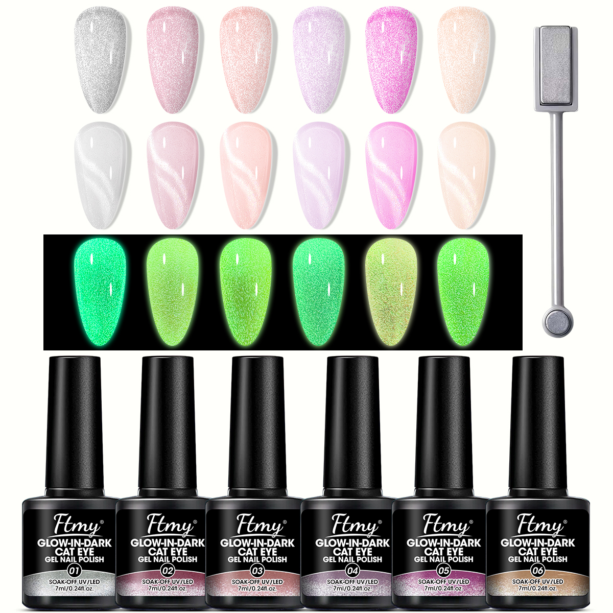 Esmalte em gel UV - 6 cores Ímã Fluorescente Neon Gel Esmalte Imersivo UV / LED Efeito luminoso Esmalte Design de Manicu