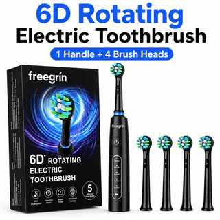Escova de dentes elétrica impermeável Freegrin IP67, 4 cabeças de reposição, rotação a 7.000 rpm, re
