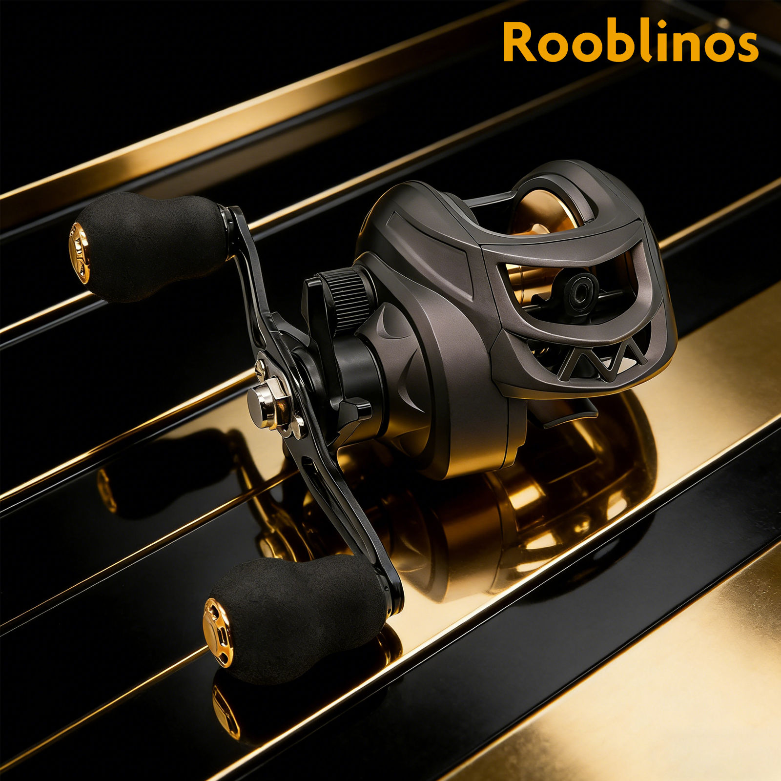 Carretilha de Pesca ROOBLINOS AK Preto Dourado, Relação de Engrenagem 7.2:1, Carretel de Alumínio, Para Água Doce e