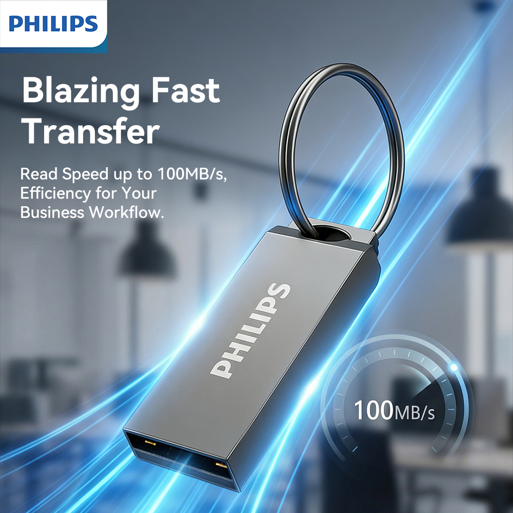 Pen Drive USB de Liga de Zinco Premium PHILIPS com Argola para Chaveiro, Plug-and-Play, Compatível com PC, Laptop, Smart · foto 2