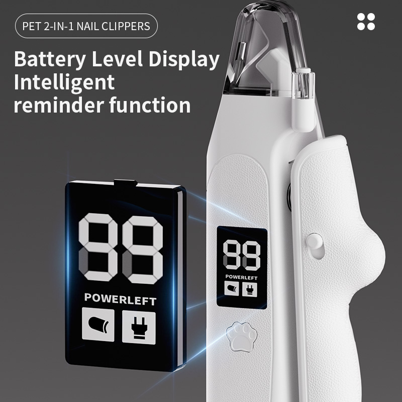 Cortador e Lixador Elétrico de Unhas de Pet 2 em 1 Recarregável com Luz LED e Visor LCD
