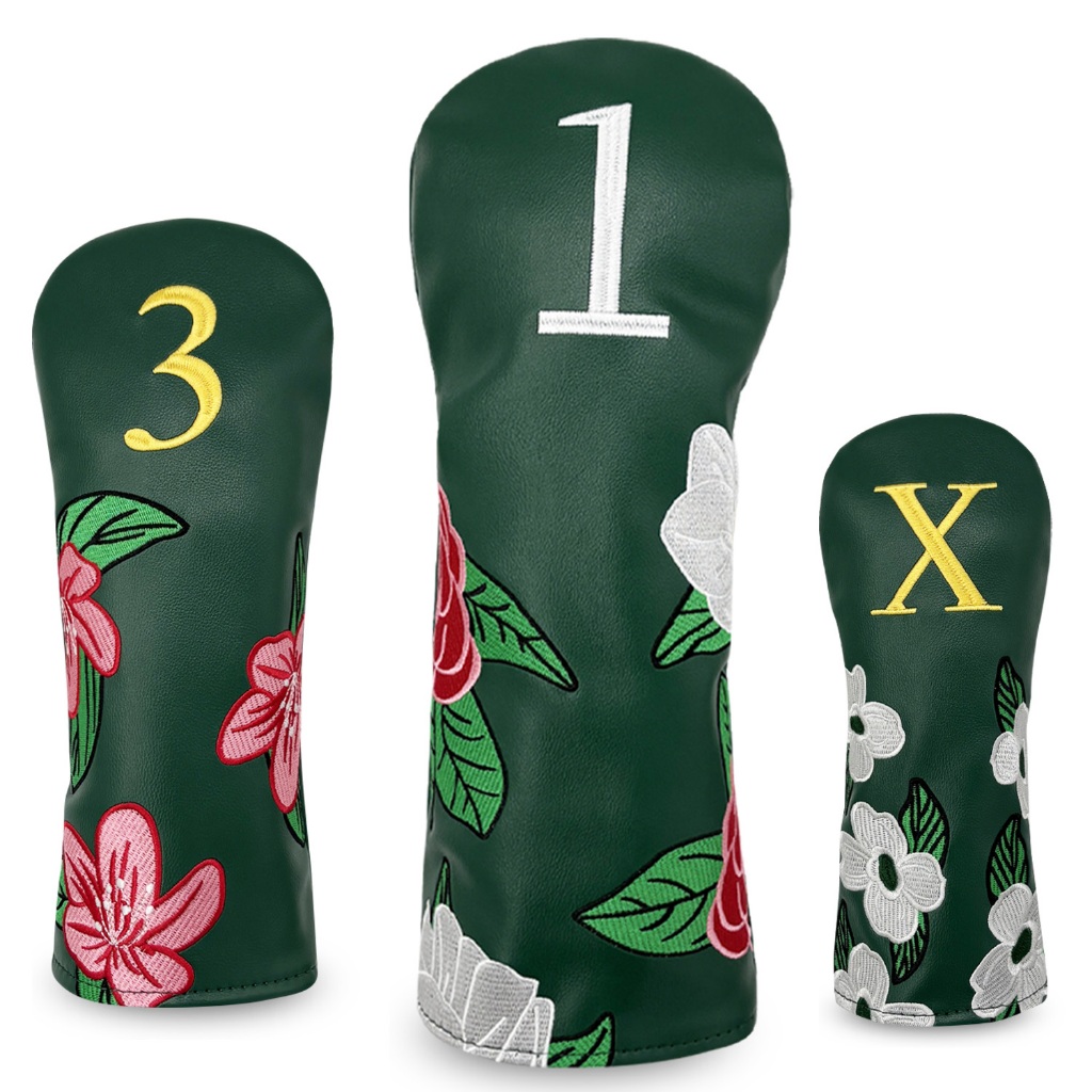 Capa de cabeça de taco de golfe com estampa floral verde retrô, tecido elástico de alta qualidade, amigável à pele,